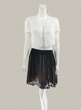 丝fu卡 正品 透气网眼提花蕾丝清新白色女夏短外套开衫外披230350