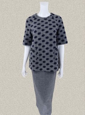 季末狂清!蕾DOW 波点印花圆领女秋冬羊毛毛呢罩衫外套 L5WC65006