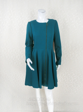 新!蕾DOW 拉链偏襟女秋冬羊毛针织毛呢中长款裙摆式外套L4WB34001