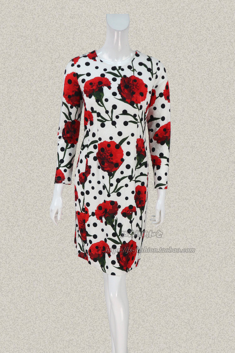 沐LINE 正品意大利甜美大花印花女春秋修身弹力针织连衣裙9121913,女装/女士精品,连衣裙,淘宝优惠券,粉丝福利购,淘宝优惠卷