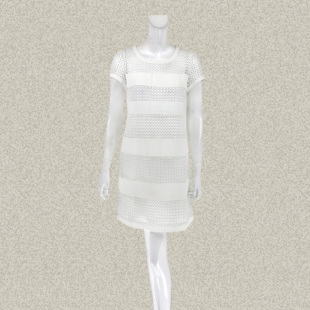 连衣裙 裘TN 米白短袖 性感镂空小格子绣花清新女夏季 41132E 正品