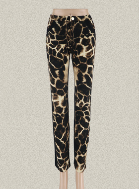 新!玛K曼可 橡筋腰豹纹拼色高弹力女春秋针织铅笔裤CA30319/30322