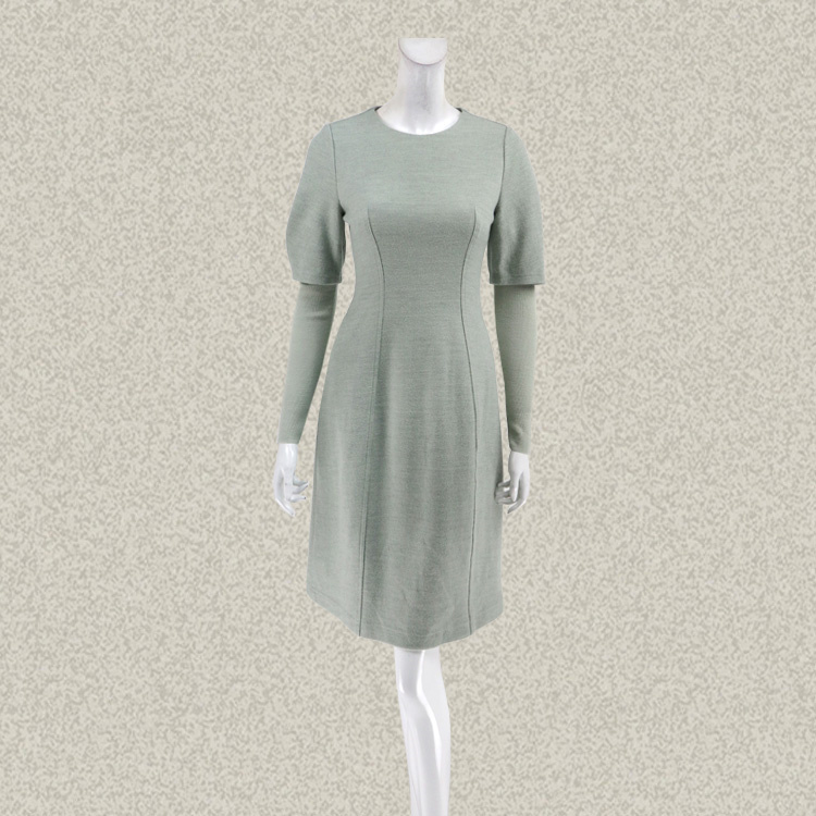 仿F 正品 毛织拼接假两件修身女冬春绵羊毛薄呢长袖连衣裙00537