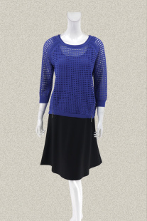 侧摆拉链女春秋两件套针织衫 新 镂空提花八分袖 正品 752212A 裘TN