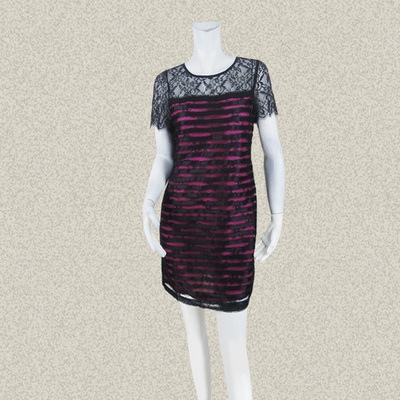 蕾DOW 正品 性感半透视蕾丝拼接短袖修身女夏季连衣裙 L4SA24101