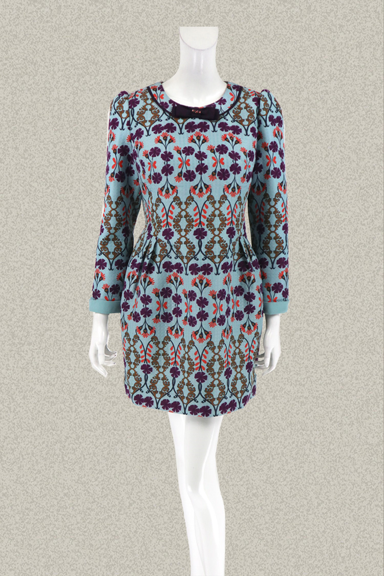 大花提花甜美减龄修身连衣裙