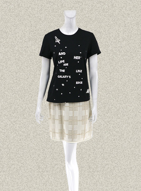 新!森系列S*lazar 正品 字母印花黑色女夏季棉弹力针织T恤2AWA048