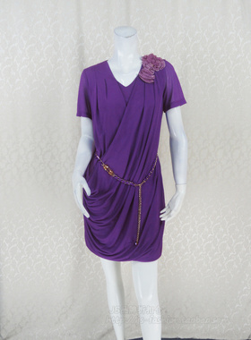 调仓清仓!钡SION 女夏立体花不对称褶皱紫色优雅连衣裙13S026G