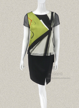 奈CO 正品 别致不对称印花清新女夏桑蚕丝套头衬衫上衣 5D462500