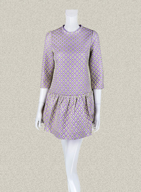 季H风 正品 七分袖清新亮丝提花低腰女春秋短款减龄连衣裙 LA105