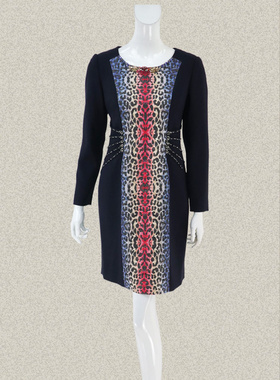 新!爱珂菲 精美镶钻渐变印花女秋冬淑女连衣裙EE35049/DF35129Y