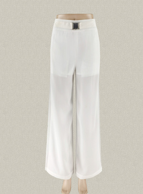 丝fu卡 正品 织带拼接清新白色女春夏大脚裤阔腿裤甩腿长裤270440