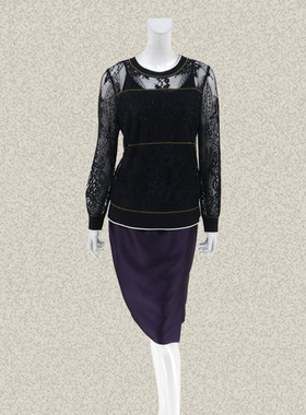 新!森系列 吉GINA 绣花亮片拼色女春夏两件套蕾丝针织衫 2A2A934