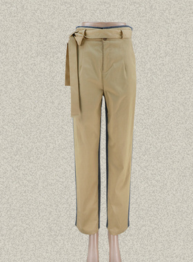 新!法路INA 正品 绵羊毛薄呢拼棉弹力料女秋冬绑带休闲裤FRDK7112