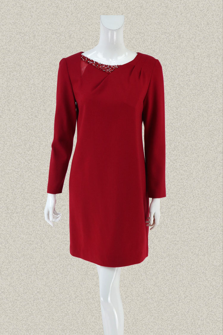 eaacpp钉珠镶钻秋冬羊毛连衣裙