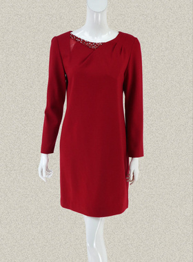 新!爱珂菲EAACPP 不对称钉珠镶钻女秋冬羊毛梭织连衣裙 EM15072