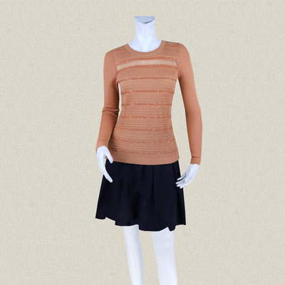 蕾DOW 亮片间条提花甜美女春秋冬羊毛打底衫针织衫薄毛衣 59021