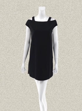 奈CO 正品 小露肩一字领针梭拼H型显瘦女夏弹力连衣裙AGC620200