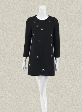 JH风 正品 不对称钉珠黑色修身长袖OL女冬春羊毛毛呢连衣裙 LA160