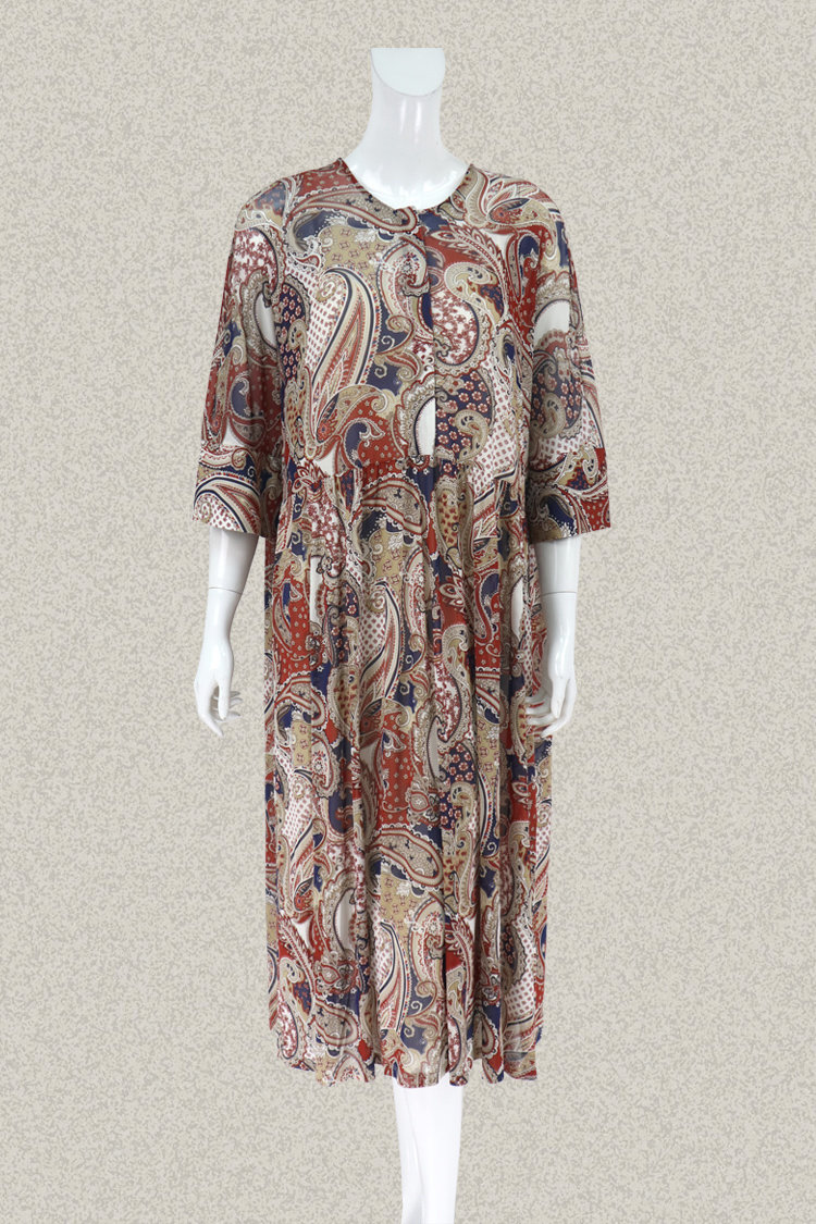 新!沐LINE正品印花半开胸七分袖女夏两件套针织连衣裙1129603/613