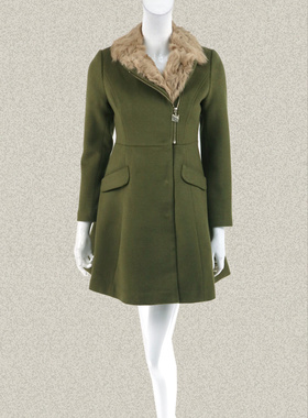 新!JH风 羊羔毛装饰翻领甜美修身中长款女秋冬羊毛呢大衣DA205