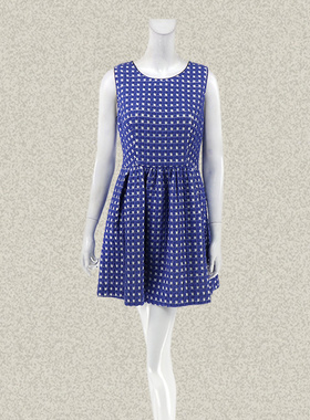 玛*曼可 正品 清新格子立体提花小个短款女夏季无袖连衣裙 AA1502