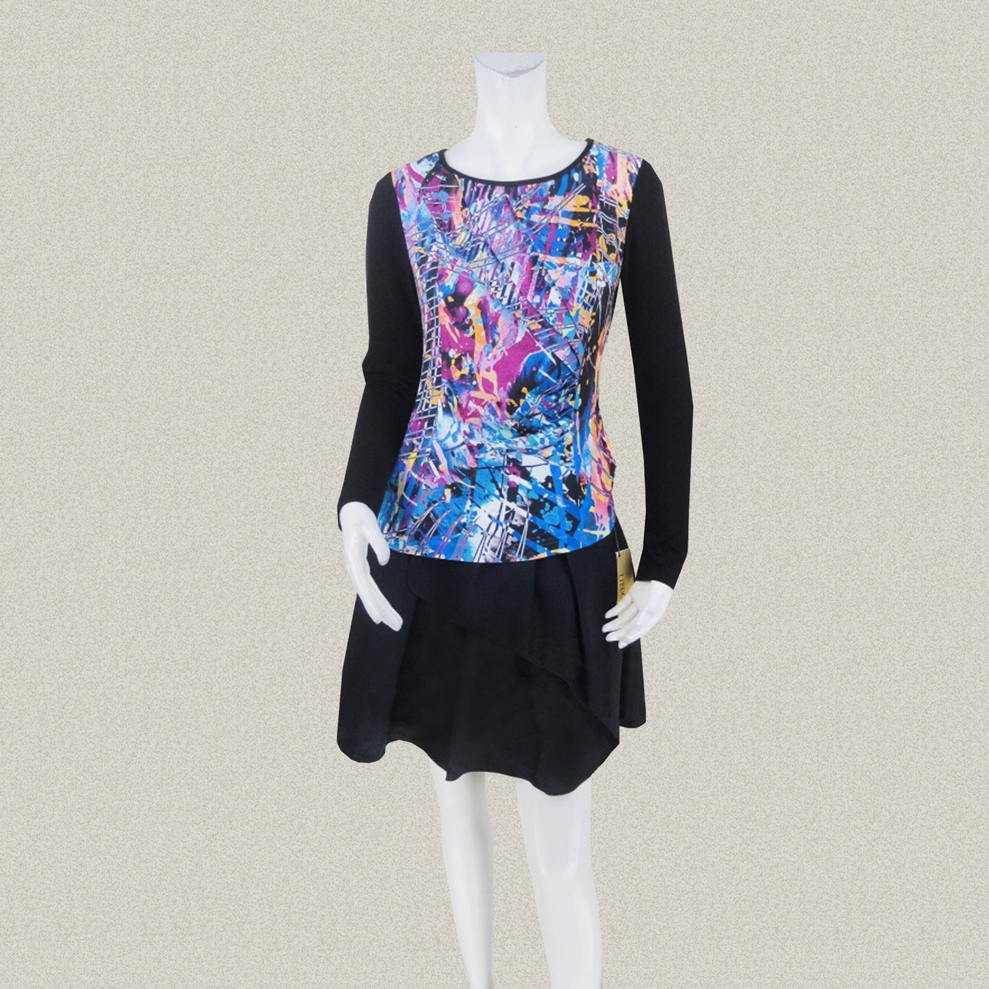 蕾DOW 正品 图案印花拼色修身舒适女春秋长袖弹力针织衫上衣15018