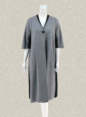 新!法路INA 正品 针织撞色雅致灰色V领女秋冬羊毛呢大衣 FQCD5561