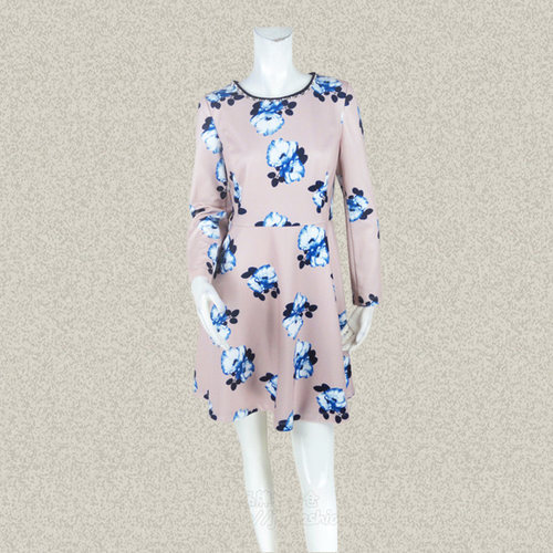 甜美大花直身弹力针织拼色淑女