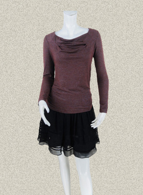 玛K曼可 正品 压褶小荡修身女春秋条纹针织衫打底衫 M14CA33280