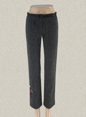 新!裘TN 正品 雅致花灰磨绒女春秋弹力小脚裤休闲长裤61619B1