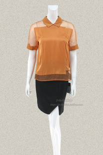 新!奈CO 不对称半透视拼接甜美女夏小性感套头桑蚕丝衬衫4F440015