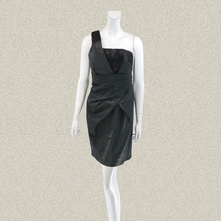 奈CO 正品 单肩不对称立体绣花黑色女夏季礼服裙裹胸连衣裙 62300