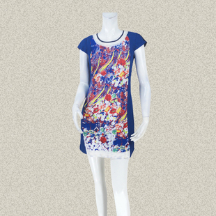 连衣裙 卡VON 七彩印花拼色女夏包肩H型直身短款 清仓 L954HF 正品