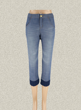 V*VA HE*RT 正品 松紧腰针织拼接全棉牛仔裤女春秋八分裤 VS41305