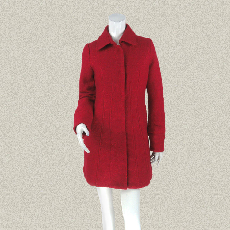 沐LINE 正品 喜庆红色女秋冬修身羊毛呢大衣中长呢外套 7893301
