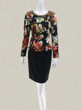 爱珂菲EAACPP 正品 珠钻印花女春秋含蚕丝连衣裙 EF15061/EF15086