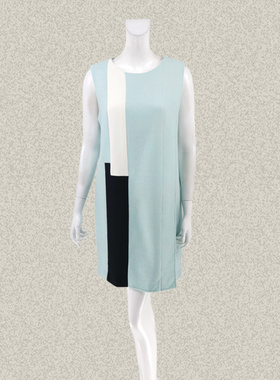 新!卡迪DL 正品 清新拼色无袖女冬春羊毛背心裙直身连衣裙 D130