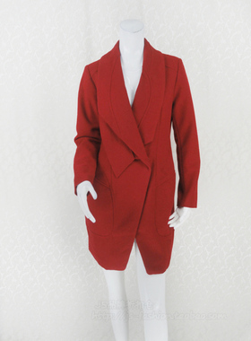 惠!玛*曼可 M*MAN*正品女大衣秋冬大翻领红色羊毛呢外套DA17119