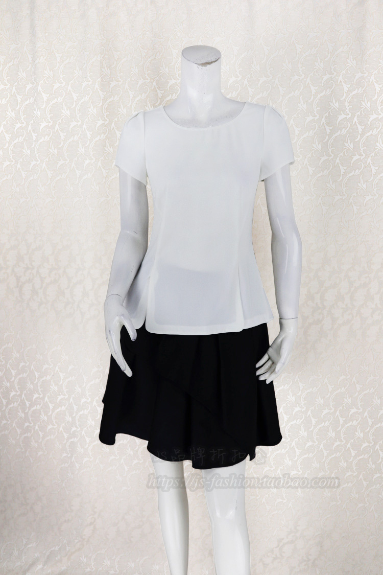 新!Double*爱 前短后长开叉圆领短袖百搭收腰女夏梭织上衣02019A