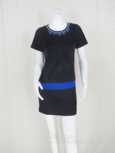 精致亚克力钉钻毛绒拼色女冬春连衣裙 清仓 正品 7844LA126 fon