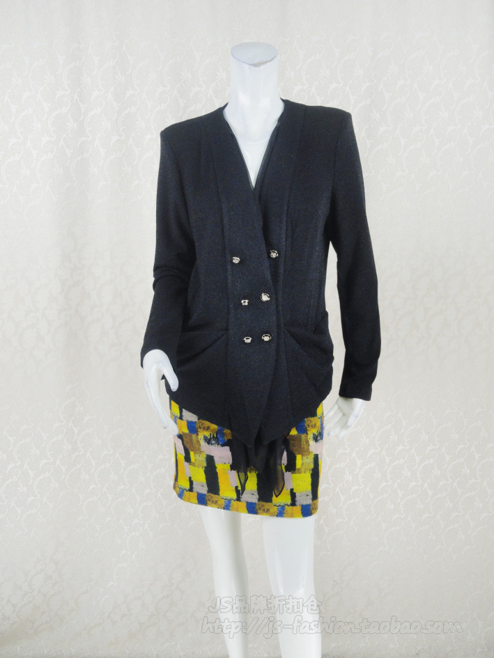 季末dow正品v领亮丝双排扣短外套