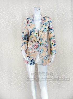 新!C*F 断码清仓 棉弹力印花西装领一粒扣修身女春秋外套XA506