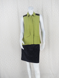 雪纺衬衫 卡VON蕾丝贴布单排扣翻领无袖 KC2C354F 末狂清 季