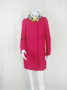 立领玫红女冬春羊毛呢大衣毛呢外套 fon正品 DA210 狂欢价优惠