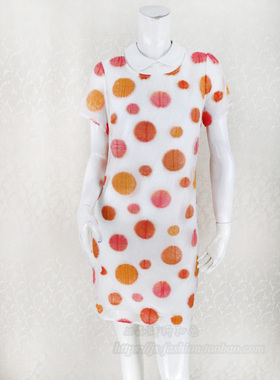 C*fon 正品清仓 娃娃领波点提花清新欧根纱两件套连衣裙 LC172