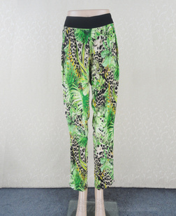 正品 898 女夏秋清新印花梭织L型拼色腰九分裤 810 859 哈伦裤 卡VON