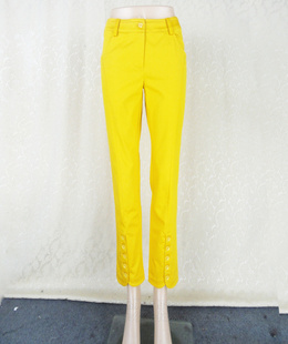 小脚裤 卡VON 铅笔裤 脚口开叉钮扣饰女夏秋棉弹力修身 4H313G 正品