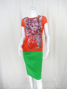 品牌折扣女夏针织梭拼印花短袖 卡VON 上衣KC2M534WF 2件清仓 100元