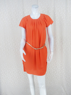 显瘦雪纺连衣裙L002C 女夏圆领褶皱气质修身 953F 卡VON 调仓清仓